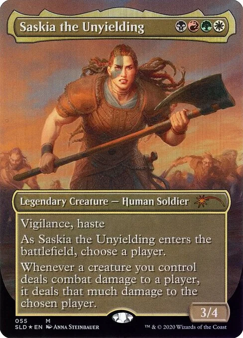 Saskia the Unyielding, carta Magic di tipo Legendary Creature — Human Soldier illustrata da Anna Steinbauer