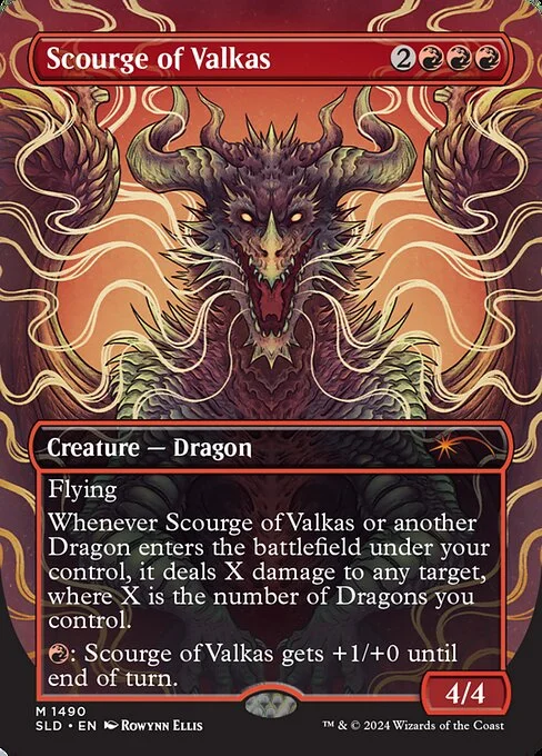 Scourge of Valkas, carta Magic di tipo Creature — Dragon illustrata da Rowynn Ellis