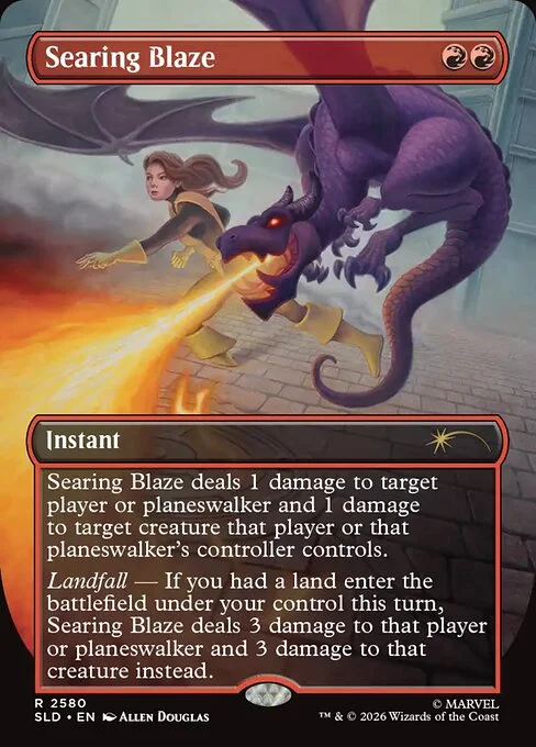Searing Blaze, carta Magic di tipo Instant illustrata da Allen Douglas
