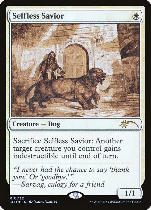 Selfless Savior, carta Magic di tipo Creature — Dog illustrata da Randy Vargas