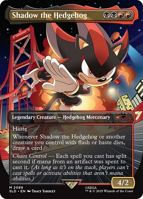 Shadow the Hedgehog, carta Magic di tipo Legendary Creature — Hedgehog Mercenary illustrata da Tracy Yardley