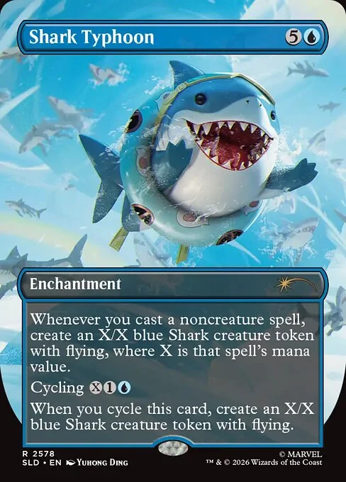 Shark Typhoon, carta Magic di tipo Enchantment illustrata da Yuhong Ding