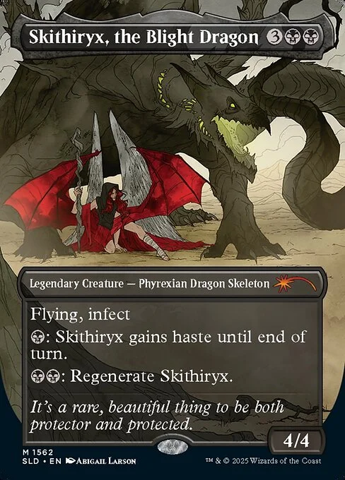 Skithiryx, the Blight Dragon, carta Magic di tipo Legendary Creature — Phyrexian Dragon Skeleton illustrata da Abigail Larson