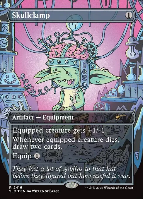 Skullclamp, carta Magic di tipo Artifact — Equipment illustrata da Wizard of Barge