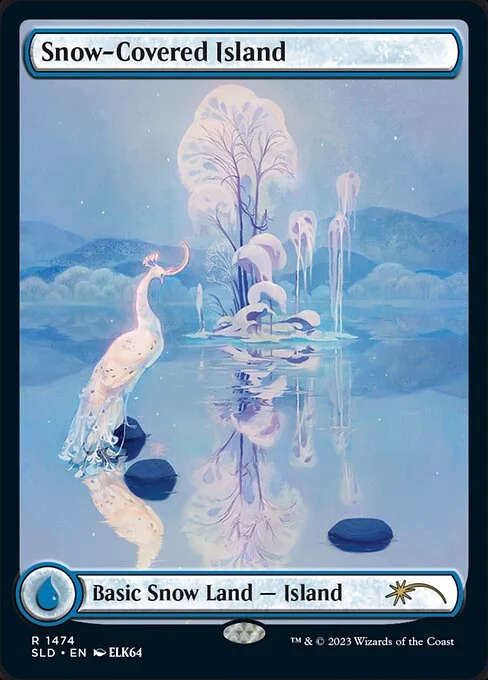 Snow-Covered Island, carta Magic di tipo Basic Snow Land — Island illustrata da ELK64