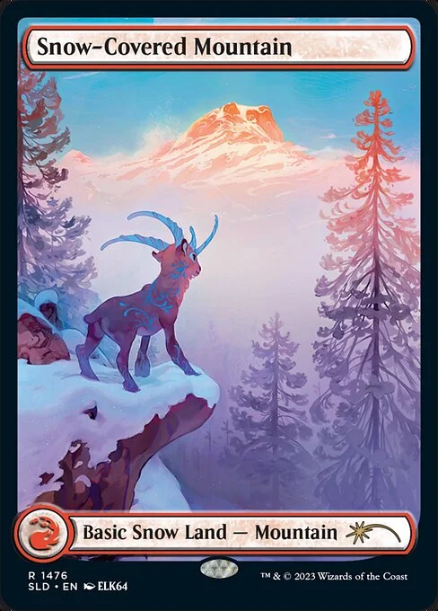 Snow-Covered Mountain, carta Magic di tipo Basic Snow Land — Mountain illustrata da ELK64