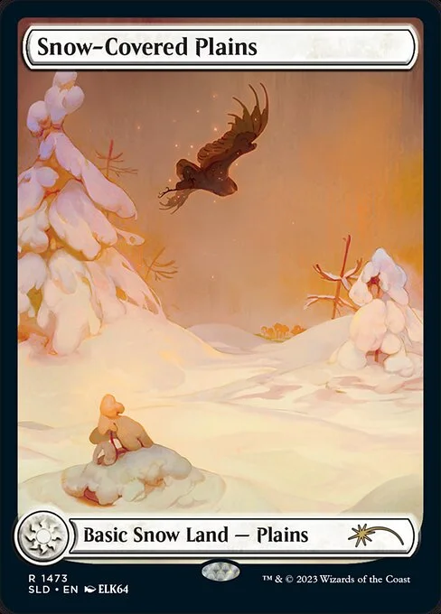 Snow-Covered Plains, carta Magic di tipo Basic Snow Land — Plains illustrata da ELK64