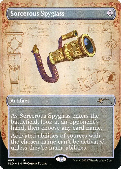 Sorcerous Spyglass, carta Magic di tipo Artifact illustrata da Cosmin Podar