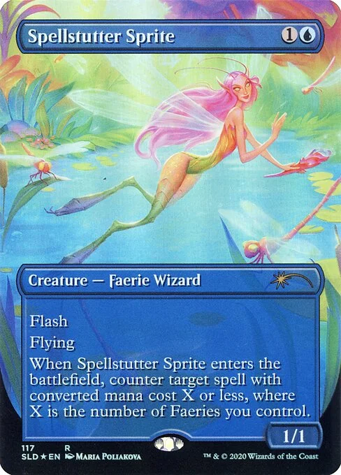 Spellstutter Sprite, carta Magic di tipo Creature — Faerie Wizard illustrata da Maria Poliakova