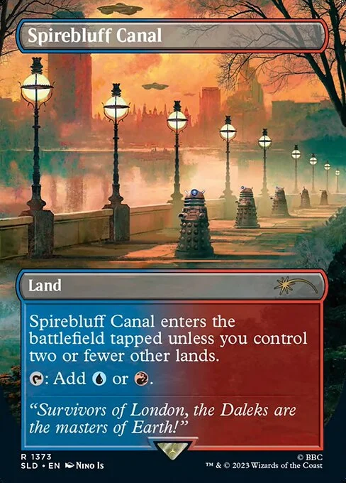 Spirebluff Canal, carta Magic di tipo Land illustrata da Nino Is