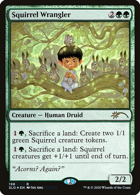 Squirrel Wrangler, carta Magic di tipo Creature — Human Druid illustrata da Joy Ang
