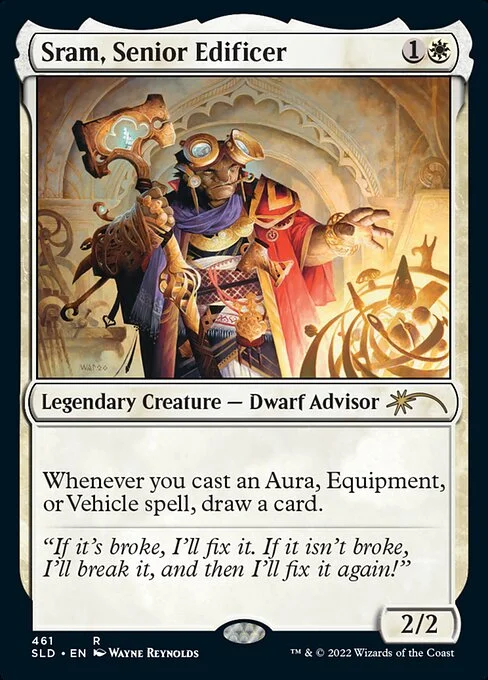 Sram, Senior Edificer, carta Magic di tipo Legendary Creature — Dwarf Advisor illustrata da Wayne Reynolds