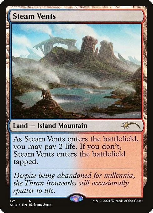 Steam Vents, carta Magic di tipo Land — Island Mountain illustrata da John Avon