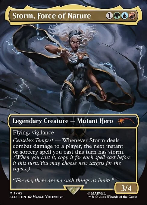 Storm, Force of Nature, carta Magic di tipo Legendary Creature — Mutant Hero illustrata da Magali Villeneuve