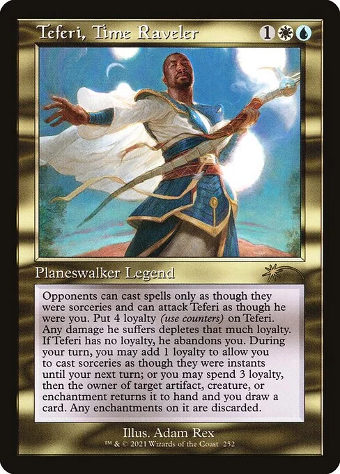 Teferi, Time Raveler, carta Magic di tipo Legendary Planeswalker — Teferi illustrata da Adam Rex