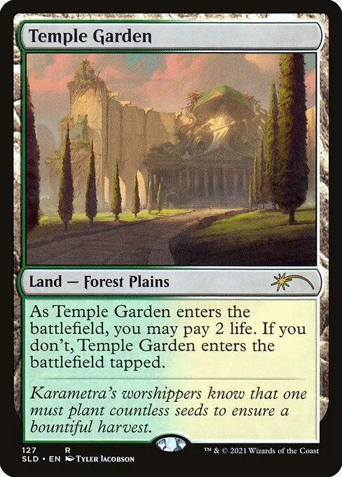 Temple Garden, carta Magic di tipo Land — Forest Plains illustrata da Tyler Jacobson