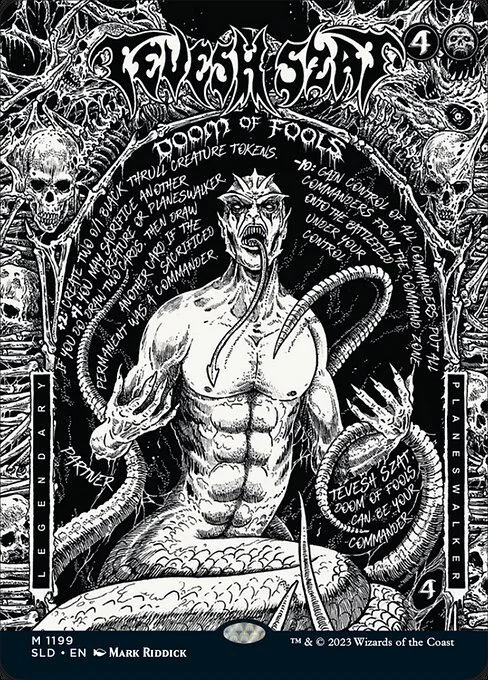 Tevesh Szat, Doom of Fools, carta Magic di tipo Legendary Planeswalker — Szat illustrata da Mark Riddick