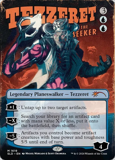 Tezzeret the Seeker, carta Magic di tipo Legendary Planeswalker — Tezzeret illustrata da Miguel Mercado & Scott Okumura