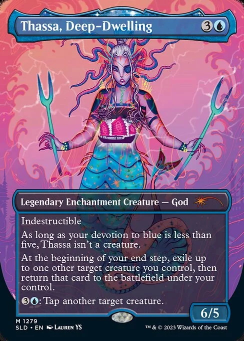 Thassa, Deep-Dwelling, carta Magic di tipo Legendary Enchantment Creature — God illustrata da Lauren YS
