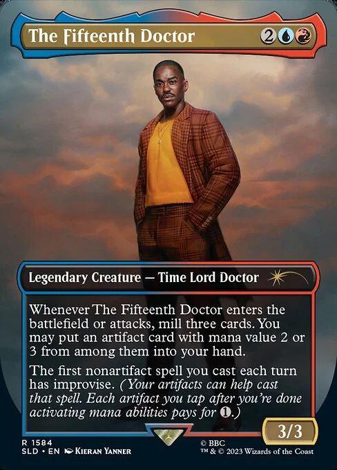 The Fifteenth Doctor, carta Magic di tipo Legendary Creature — Time Lord Doctor illustrata da Kieran Yanner