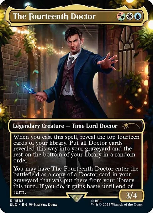 The Fourteenth Doctor, carta Magic di tipo Legendary Creature — Time Lord Doctor illustrata da Justyna Dura
