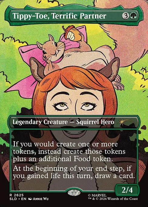 Tippy-Toe, Terrific Partner, carta Magic di tipo Legendary Creature — Squirrel Hero illustrata da Annie Wu