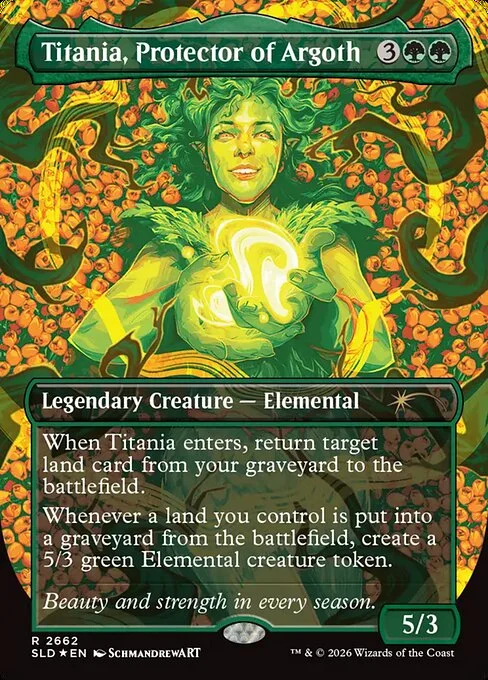 Titania, Protector of Argoth, carta Magic di tipo Legendary Creature — Elemental illustrata da SchmandrewART
