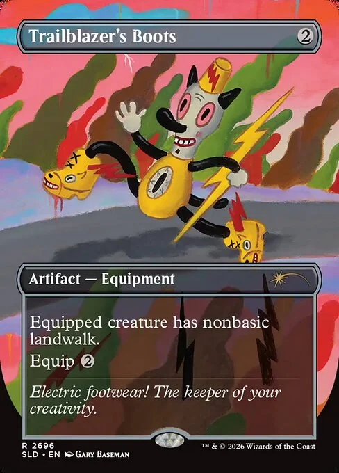 Trailblazer's Boots, carta Magic di tipo Artifact — Equipment illustrata da Gary Baseman
