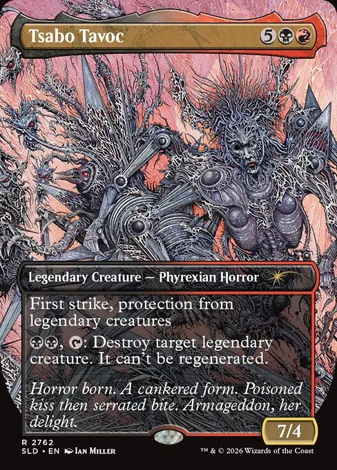 Tsabo Tavoc, carta Magic di tipo Legendary Creature — Phyrexian Horror illustrata da Ian Miller