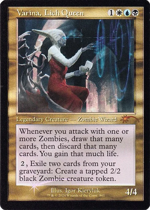Varina, Lich Queen, carta Magic di tipo Legendary Creature — Zombie Wizard illustrata da Igor Kieryluk