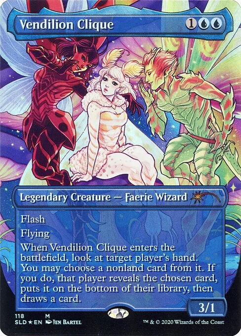 Vendilion Clique, carta Magic di tipo Legendary Creature — Faerie Wizard illustrata da Jen Bartel