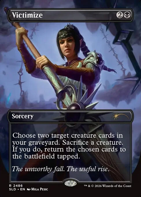 Victimize, carta Magic di tipo Sorcery illustrata da Mila Pesic