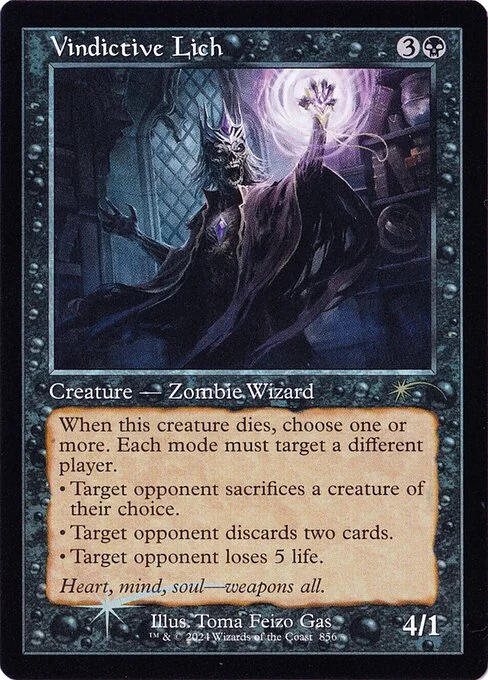 Vindictive Lich, carta Magic di tipo Creature — Zombie Wizard illustrata da Toma Feizo Gas