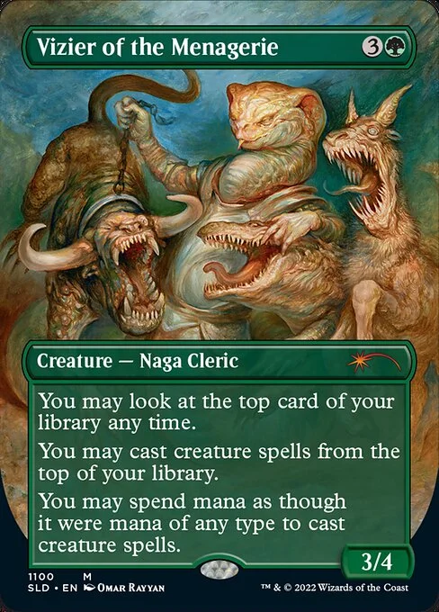 Vizier of the Menagerie, carta Magic di tipo Creature — Snake Cleric illustrata da Omar Rayyan