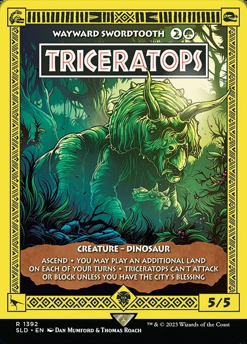 Wayward Swordtooth, carta Magic di tipo Creature — Dinosaur illustrata da Dan Mumford & Thomas Roach