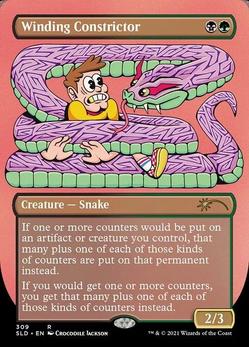 Winding Constrictor, carta Magic di tipo Creature — Snake illustrata da Crocodile Jackson