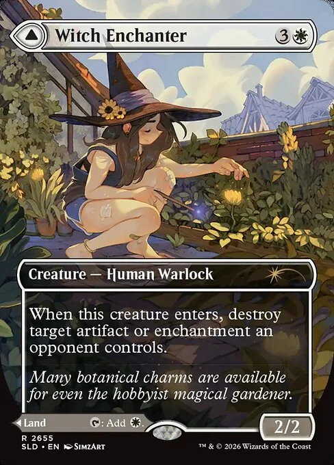 Witch Enchanter // Witch-Blessed Meadow, carta Magic di tipo Creature — Human Warlock // Land illustrata da SimzArt