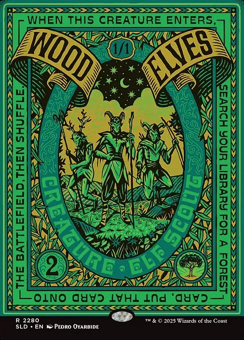 Wood Elves, carta Magic di tipo Creature — Elf Scout illustrata da Pedro Oyarbide