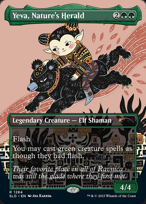 Yeva, Nature's Herald, carta Magic di tipo Legendary Creature — Elf Shaman illustrata da Aya Kakeda