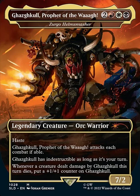 Zurgo Helmsmasher, carta Magic di tipo Legendary Creature — Orc Warrior illustrata da Johan Grenier