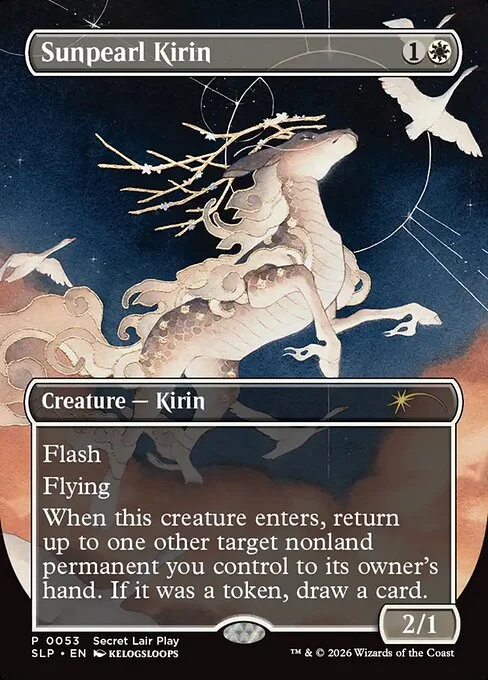 Sunpearl Kirin, carta Magic di tipo Creature — Kirin illustrata da Kelogsloops