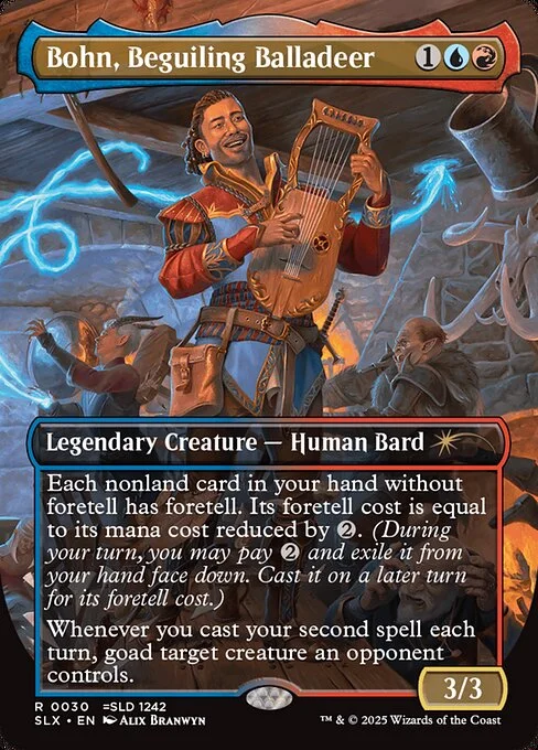 Bohn, Beguiling Balladeer, carta Magic di tipo Legendary Creature — Human Bard illustrata da Alix Branwyn