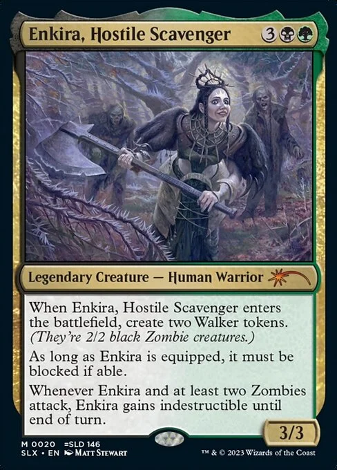 Enkira, Hostile Scavenger, carta Magic di tipo Legendary Creature — Human Warrior illustrata da Matt Stewart