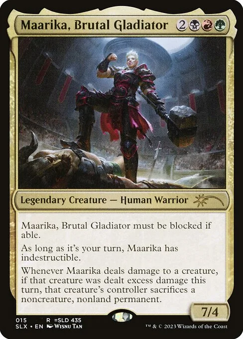 Maarika, Brutal Gladiator, carta Magic di tipo Legendary Creature — Human Warrior illustrata da Wisnu Tan