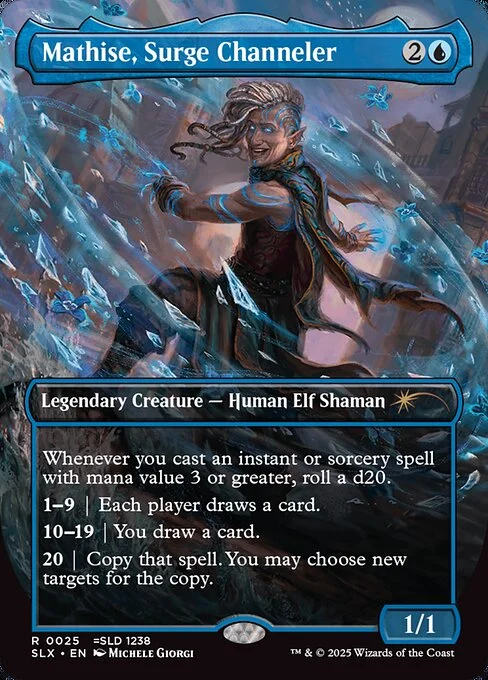 Mathise, Surge Channeler, carta Magic di tipo Legendary Creature — Human Elf Shaman Sorcerer illustrata da Michele Giorgi