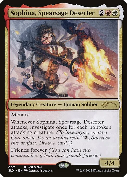 Sophina, Spearsage Deserter, carta Magic di tipo Legendary Creature — Human Soldier illustrata da Bartek Fedyczak