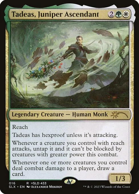 Tadeas, Juniper Ascendant, carta Magic di tipo Legendary Creature — Human Monk illustrata da Alexander Mokhov