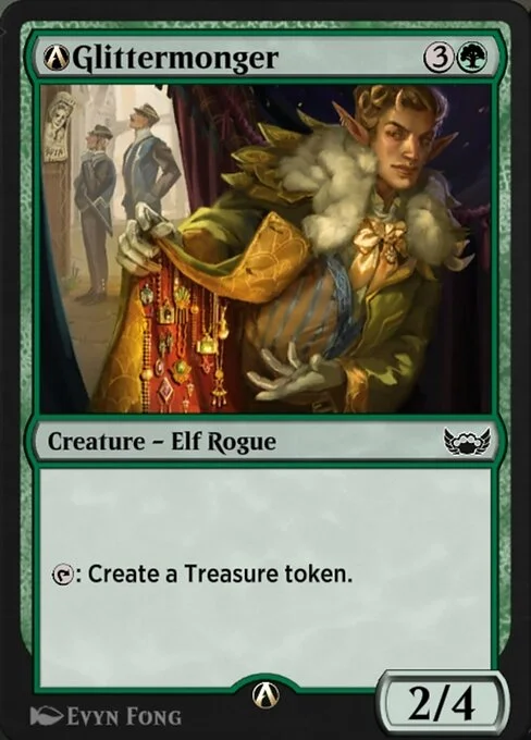 A-Glittermonger, carta Magic di tipo Creature — Elf Rogue illustrata da Evyn Fong