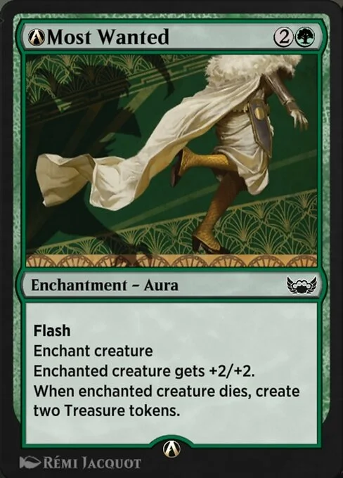 A-Most Wanted, carta Magic di tipo Enchantment — Aura illustrata da Rémi Jacquot