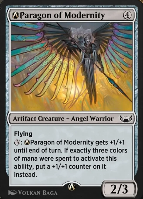 A-Paragon of Modernity, carta Magic di tipo Artifact Creature — Angel Warrior illustrata da Volkan Baǵa